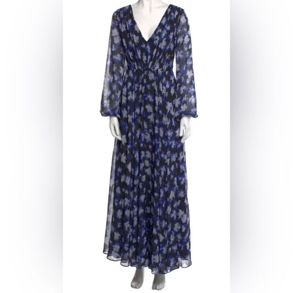 ML Monique Lhuillier Floral Chiffon Dress Gown Size 6 - Picture 2 of 5